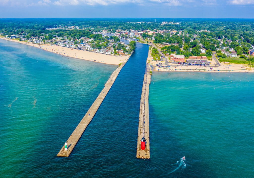 Two docks in the middle of the ocean